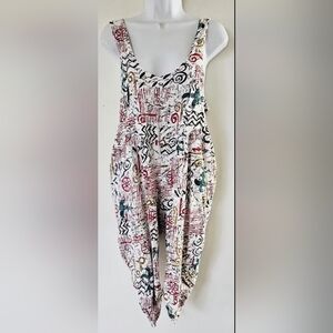 Vintage ELEVEN USA Rayon Harem Jumpsuit Women’s Size S Boho Abstract Print Rompe